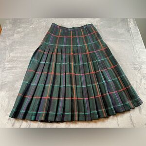 Pleated Pure New Wool Skirt Made In Britain Tootal Collection Plaid Size 12